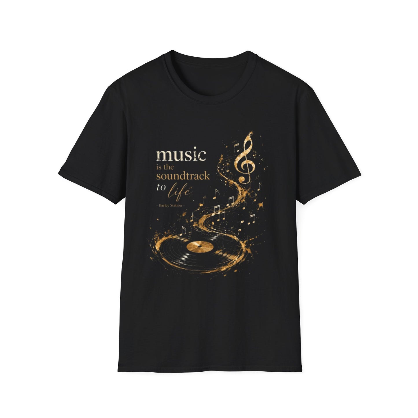 Music Is the Soundtrack to Life T-Shirt — Gold Treble Clef Graphic