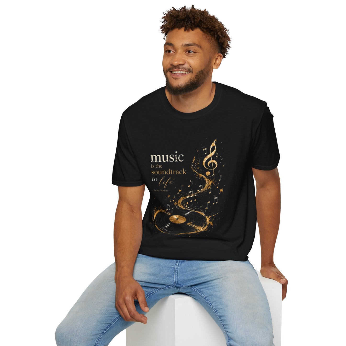 Music Is the Soundtrack to Life T-Shirt — Gold Treble Clef Graphic