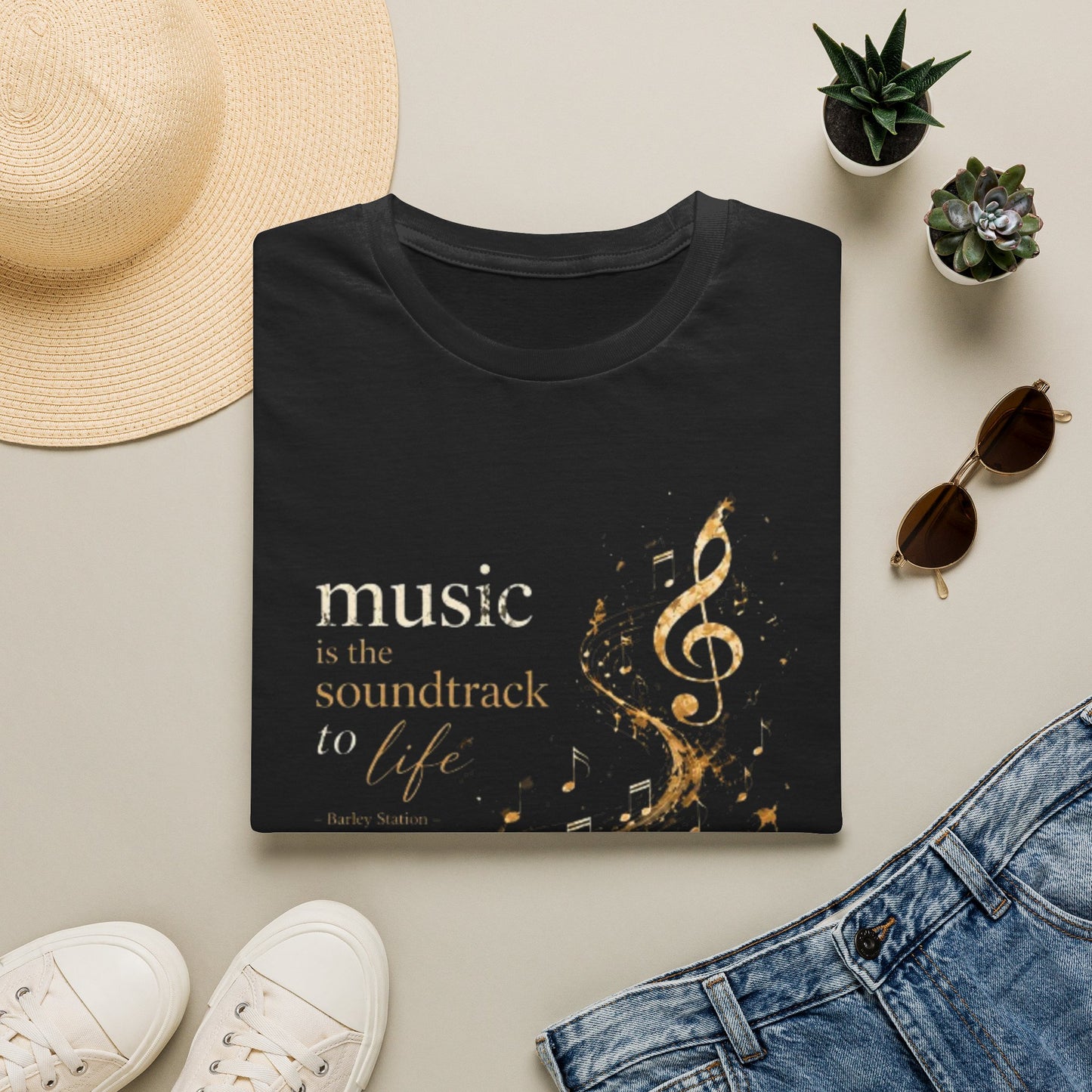 Music Is the Soundtrack to Life T-Shirt — Gold Treble Clef Graphic