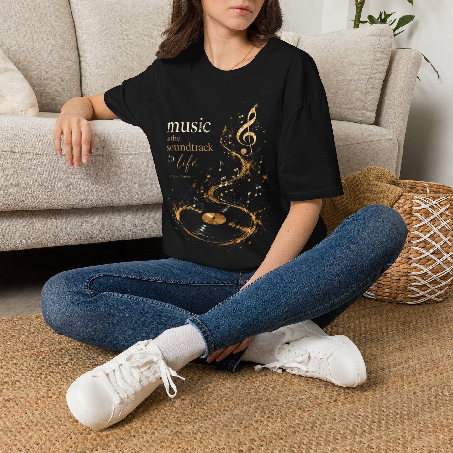 Music Is the Soundtrack to Life T-Shirt — Gold Treble Clef Graphic